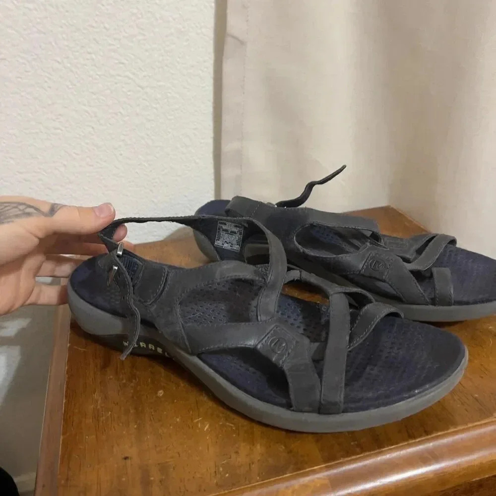 Merrell Agave Women's Sandals Navy Blue Leather Strappy Adjustable Size 8 Hiking